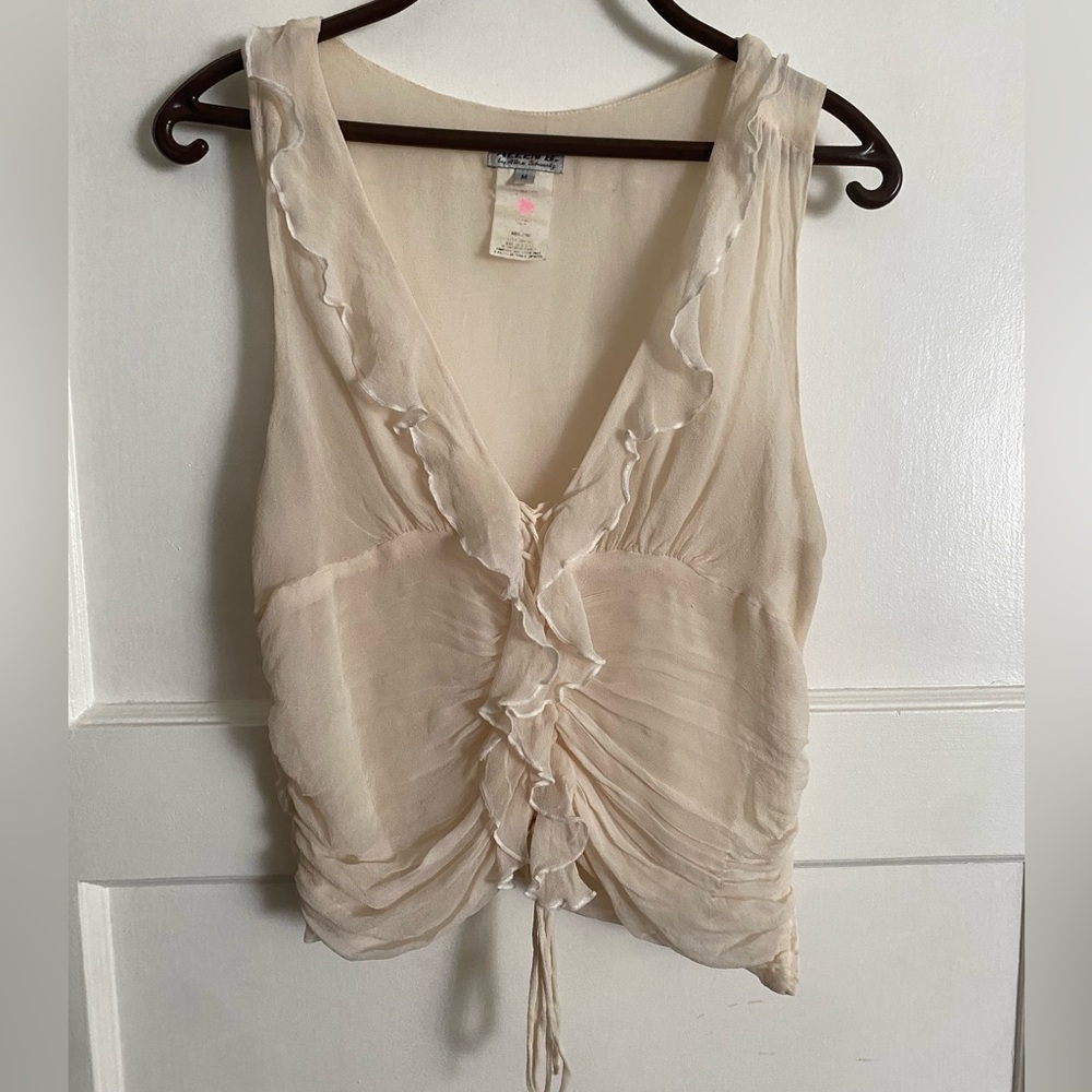 Vintage Chiffon Ivory Ruffle Blouse